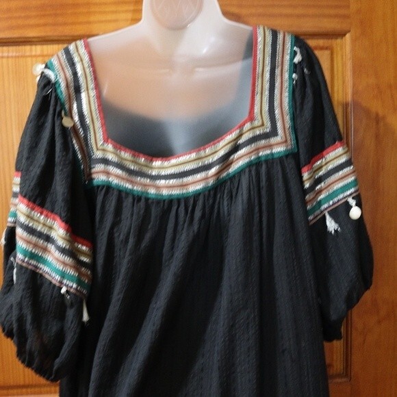 Ramona Rull Black Metallic Stripe Balloon Sleeve Vintage Dress 1X Retro - Picture 13 of 16